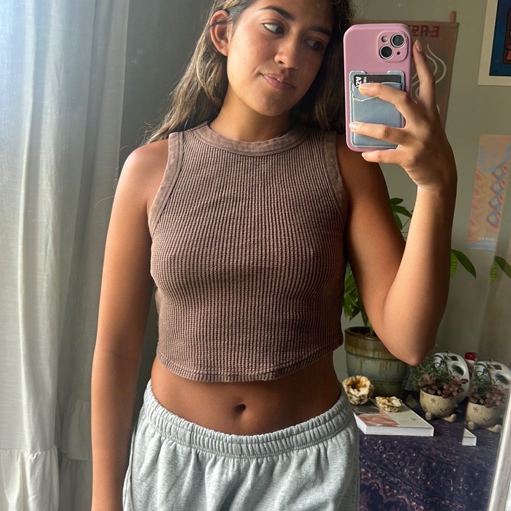 Brown waffle corset style tank